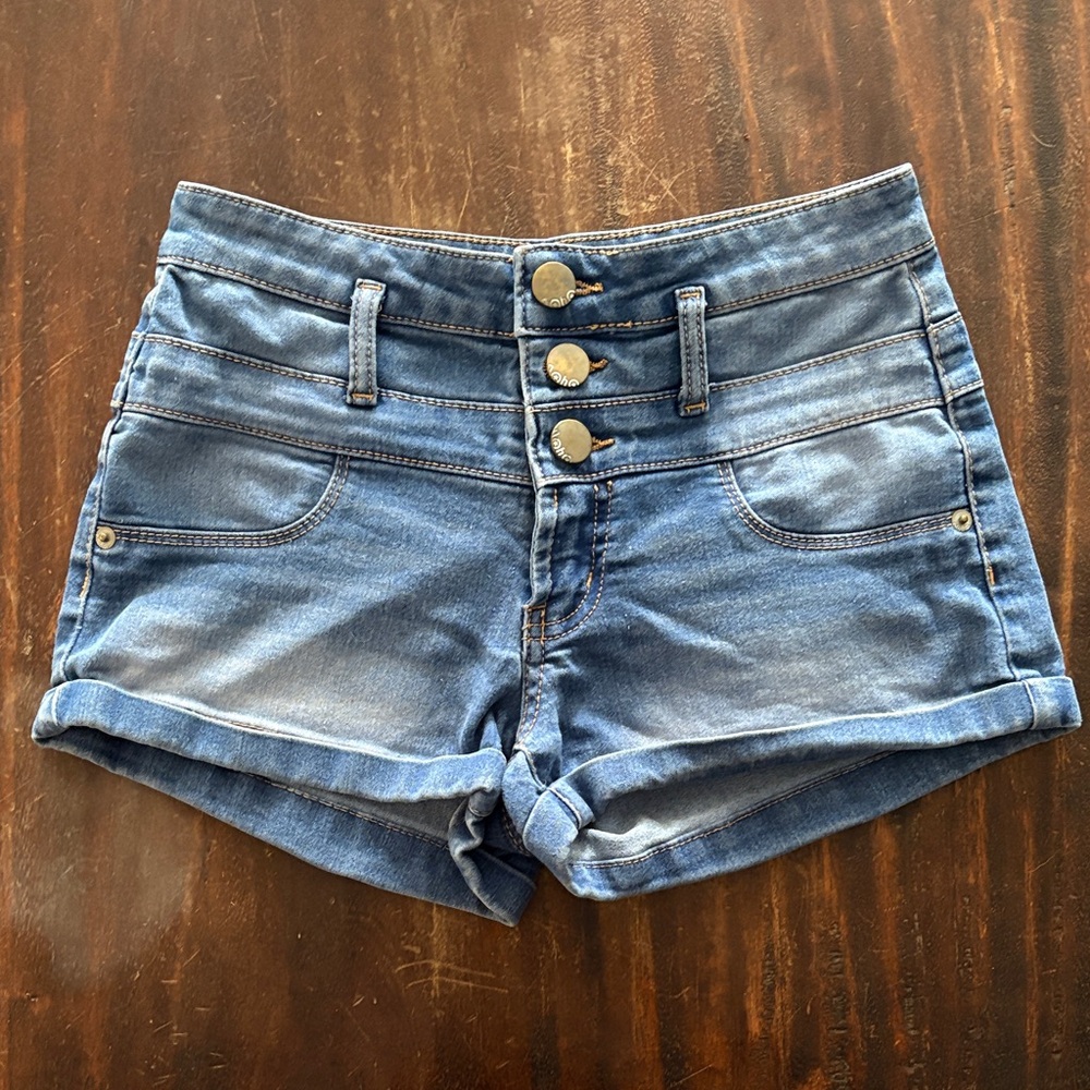 No Boundaries Triple Button Blue Jean Shorts